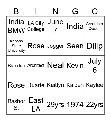 Rose & Dilip 50th Anniversary Bingo Card