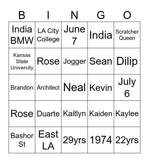Rose & Dilip 50th Anniversary Bingo Card