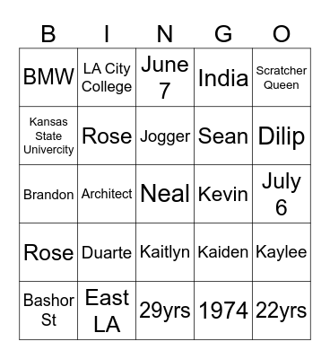 Rose & Dilip 50th Anniversary Bingo Card