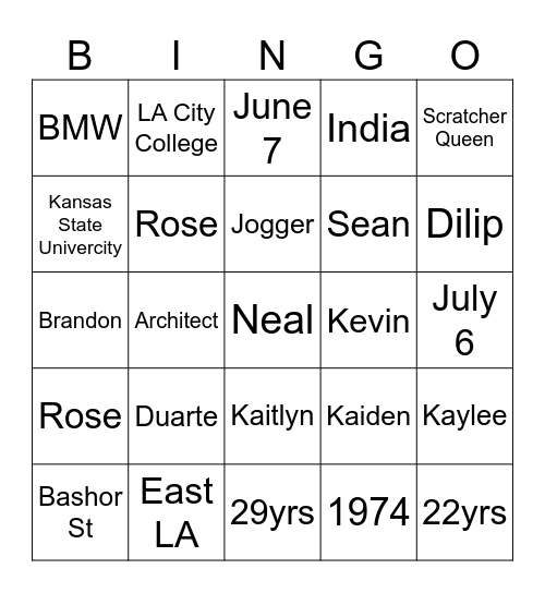 Rose & Dilip 50th Anniversary Bingo Card