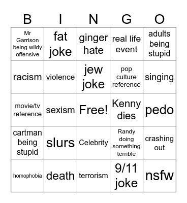 South Park Bingo Card