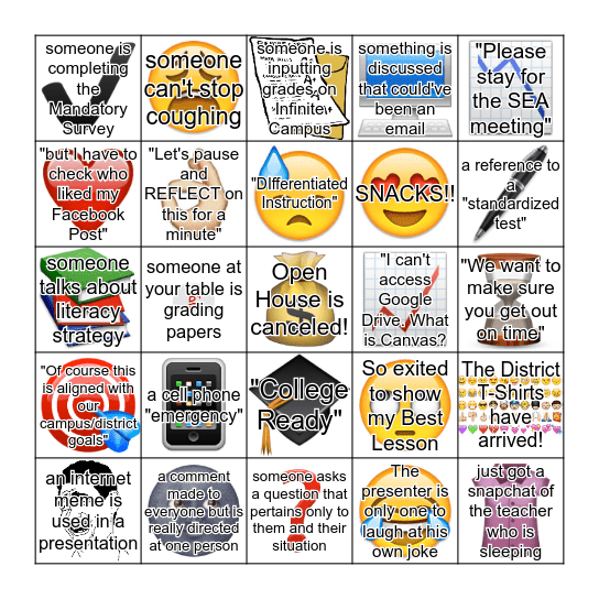 FACULTY BINGO Card