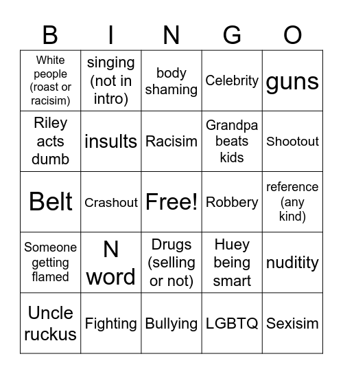 Boondocks bingo Card