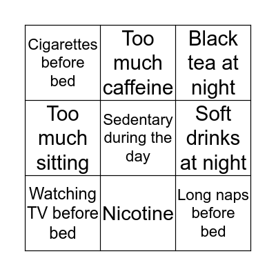 Sleep habits bingo Card