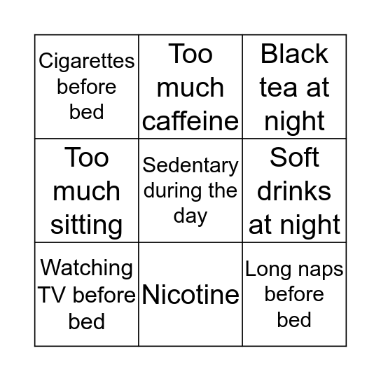 Sleep habits bingo Card