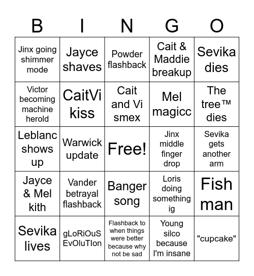 Arcane S2 Act 3 Bingo Card