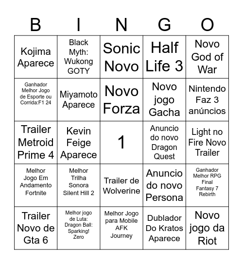 Bingo Game of The Year Bingo Card