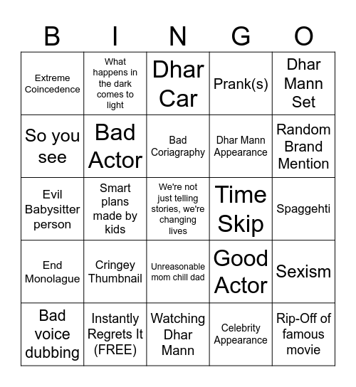 Dhar Mann Bingo Card