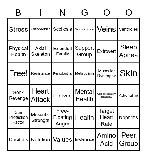 Health Exam Review Bingo Card