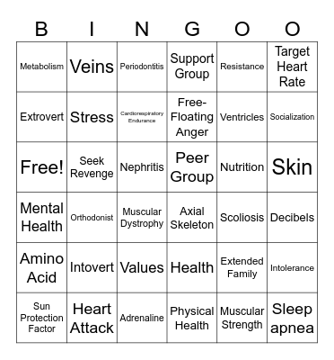 Health Exam Review Bingo Card