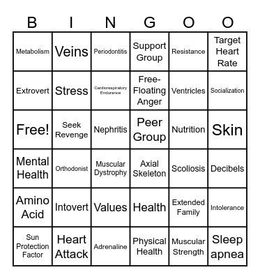 Health Exam Review Bingo Card