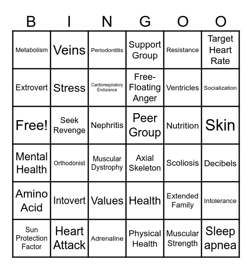 Health Exam Review Bingo Card