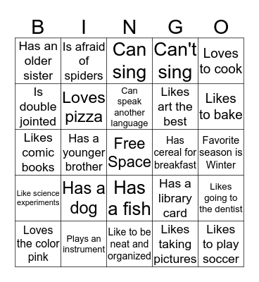 Room 16 Bingo Card