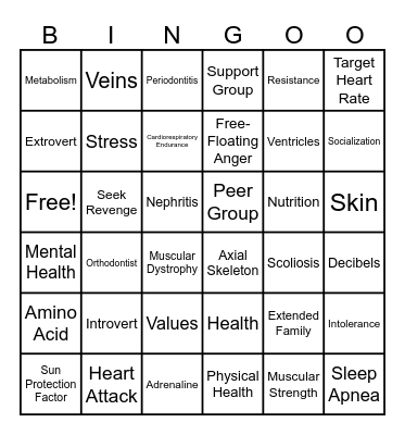 Health Exam Review Bingo Card