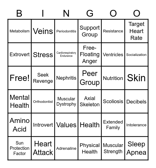 Health Exam Review Bingo Card