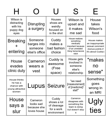 House MD bingo Card