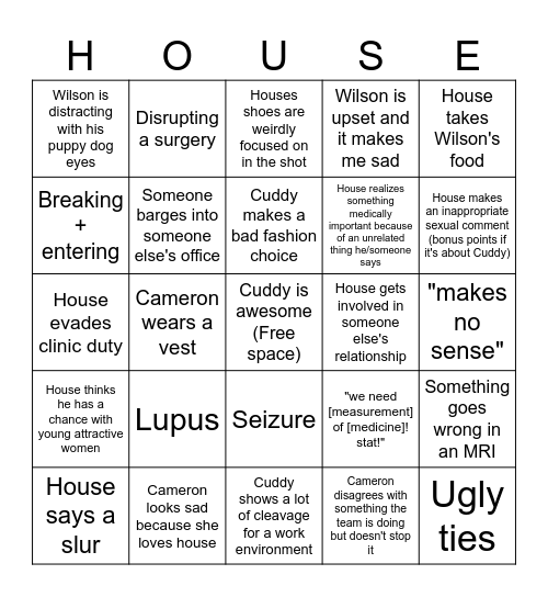 House MD bingo Card