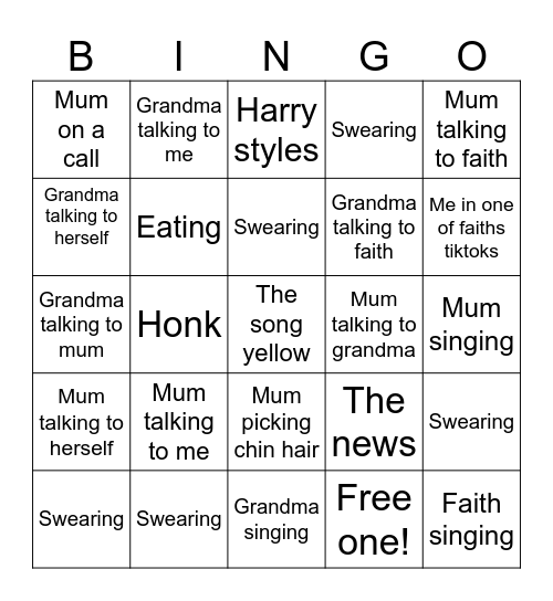 Drive in the car Bingo Card