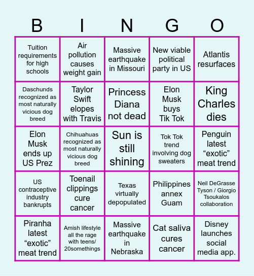 Official 2025 Bingo Card Bingo Card