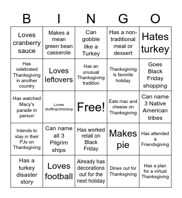 Thanksgiving BINGO Card