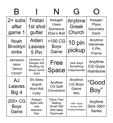 CG Bowling Match Bingo Card Bingo Card