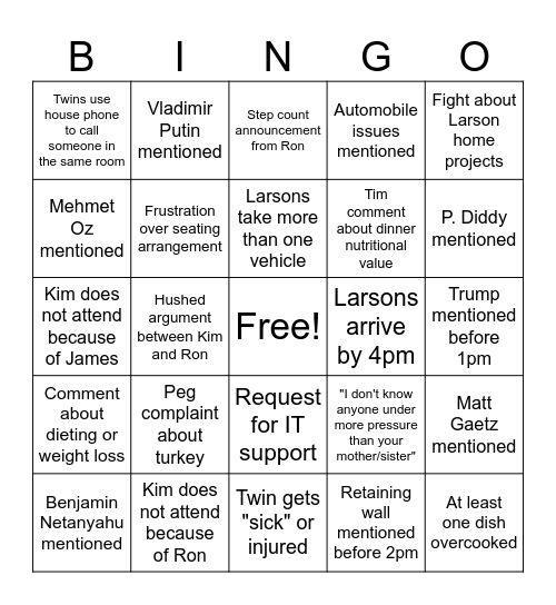 Thanksgiving Bingo Card