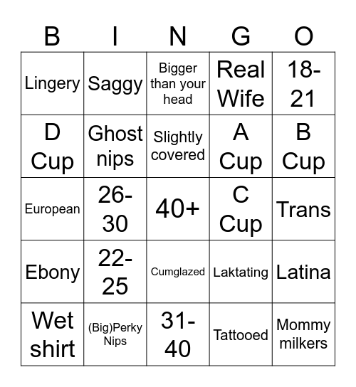 Titty Bingo Card