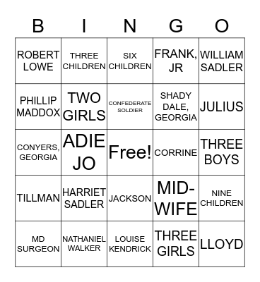 JOSEPH MADDOX FAMILY REUNION Bingo Card