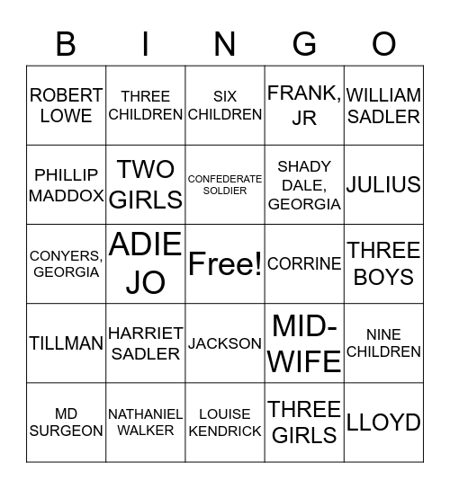 JOSEPH MADDOX FAMILY REUNION Bingo Card