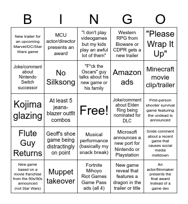 Game Awards 2024 Bingo Card