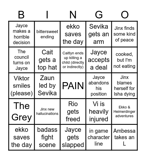 Arcane Act Three Bingo Card