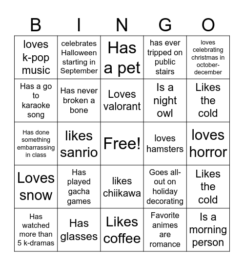 angies Bingo Card