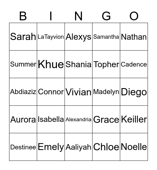 Room 201 Bingo Card