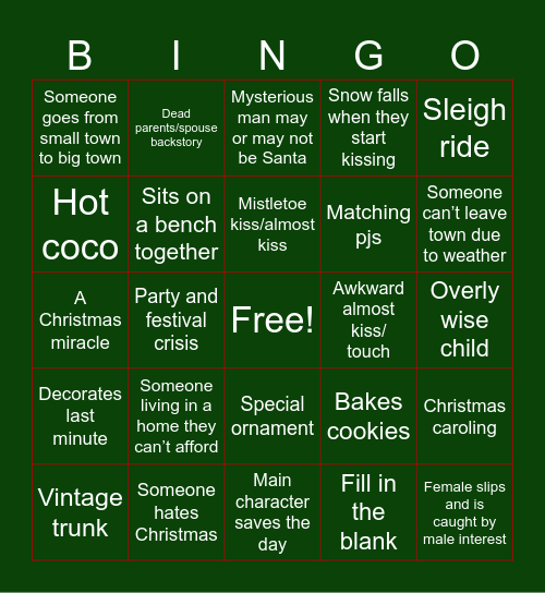 Hallmark Movie Bingo Card