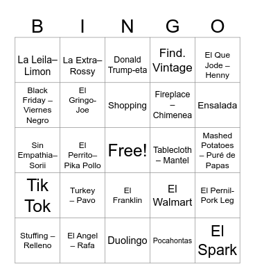 Thanksgiving Bingo Card