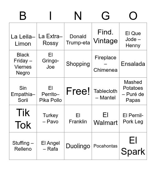 Thanksgiving Bingo Card