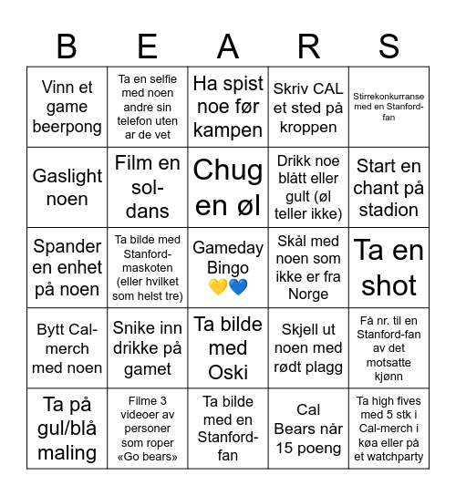 Gameday Bingo Card