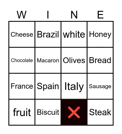 Wine Bingo Card