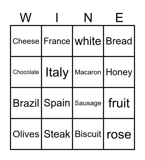 Wine Bingo Card