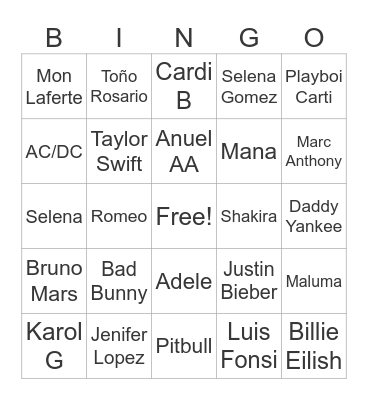 Thanksgiving Bingo- Artistas Bingo Card
