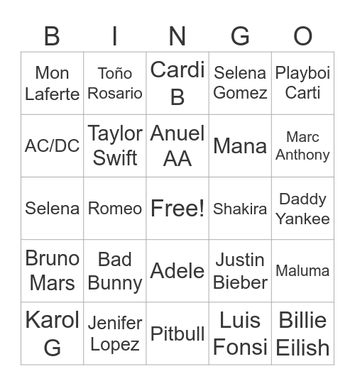 Thanksgiving Bingo- Artistas Bingo Card