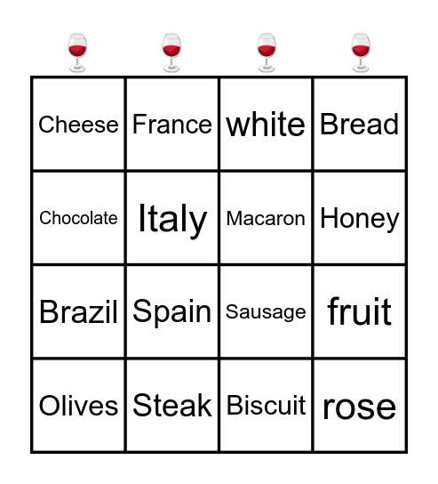 Wine Bingo Card