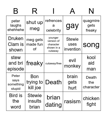Family Guy Bingo Card