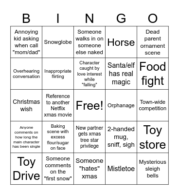 Christmas RomCom Bingo Card