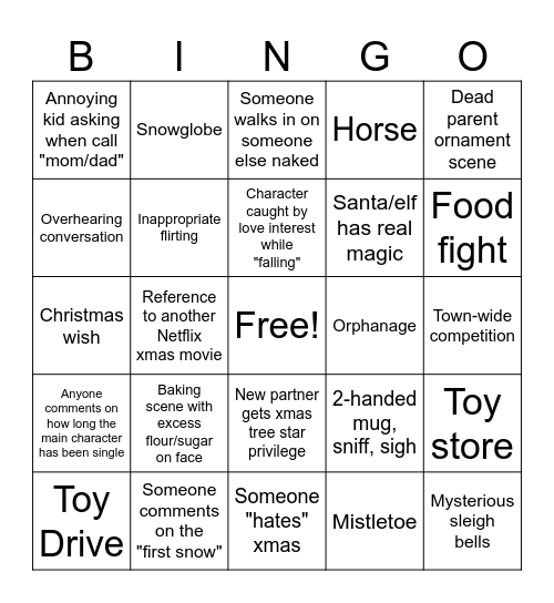 Christmas RomCom Bingo Card