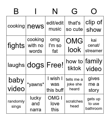 mom tiktok Bingo Card