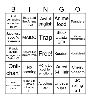 Anime Bingo Card