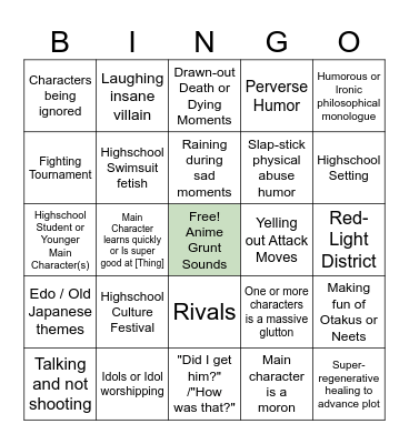 Anime Tropes Bingo Card