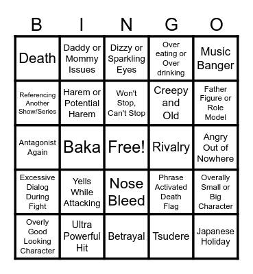 Shounen Anime Bingo Card