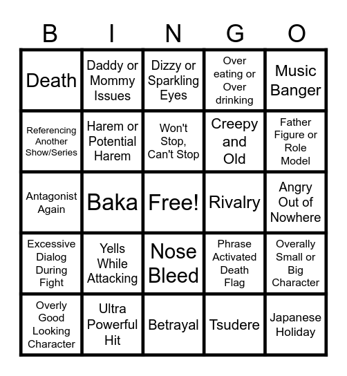 Shounen Anime Bingo Card